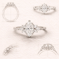 Bague de fiançailles classique minimaliste en or blanc avec diamant taille marquise de 2,50 carats, sertie à griffes, bijoux de mariage