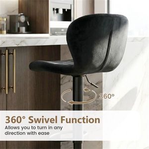 2 Pack Black <b>Bar</b> <b>Stools</b> Dutch Velvet Upholstered with <b>Adjustable</b> Height and 360 Degrees Swivel Chi Black - Product Image 6