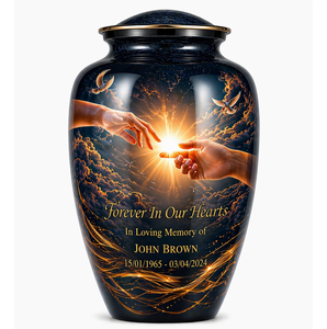Urne funéraire commémorative personnalisée avec autocollant en émail, motif Nature et Mains, pour cendres humaines d'adultes - Product Image 1