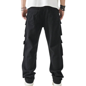 Pantalones Cargo de Mezclilla Negros para Hombre, Corte Recto, Multibolsillos, Casuales, Resistentes, Estilo Urbano, Ajuste Personalizado OEM - Product Image 2