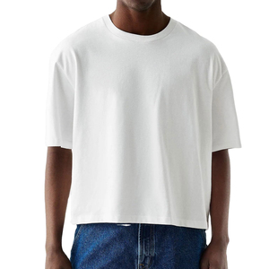 300 GSM Men's Oversized Boxy Fit Crop T-Shirt <b>Drop</b> Shoulder 100% Cotton Jersey Heavyweight 300 Grams Blank <b>Box</b> Tee T-Shirt - Product Image 4