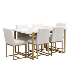 Modern 7-Piece Faux Marble Dining Table Set for 6 Includes 6 Upholstered Dining Chairs for Kitchen Use - Product Image 4