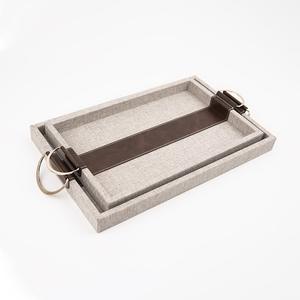 Bandeja de Servir de Madera Hecha a Mano de Lujo, Bandeja Rústica de Madera para Desayuno, Té y Café con Correa de Cuero - Product Image 1