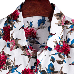 Chemise décontractée pour homme style hawaïen à imprimé floral en popeline, col rabattu, manches courtes, 100 % coton respirant, boutonnage simple - Product Image 1