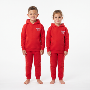 Conjunto de Sudadera con Capucha y Pantalones de Felpa de Algodón para Jóvenes, Color Rojo Sólido, Ropa Deportiva Personalizada para Niños, Conjunto de Dos Piezas al por Mayor - Product Image 1