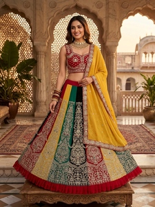 Lehenga Choli Bordado Multicolor de Estilo Real con Dupatta Amarilla, de Secado Rápido, para Verano, Navratri, Bodas, Fiestas, Invierno y Eventos Festivos - Product Image 2