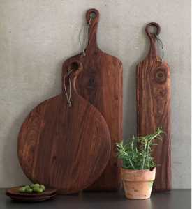 เขียงไม้ทรงกลมพร้อมด้ามจับยาว เขียงไม้เนื้อแข็งสำหรับเตรียมอาหารในครัว ใช้เสิร์ฟชีสและอาหารประเภทต่างๆ - Product Image 5