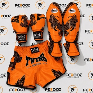 Guantes de Boxeo Cortos de Muay Thai para Gemelos, con Protección para Tibias, Cierre de Velcro, Diseño de Dragón Azul Marino, para Adultos, Disponibles en Todos los Colores - Product Image 6