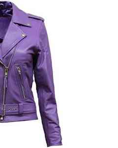 Chaqueta de Cuero Morada para Mujer, Estilo Motero, con Cierre Asimétrico, Cinturón en la Cintura, Corte Ajustado, Elegante, para Invierno - Product Image 4