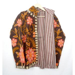 Luxurious Hand Embroidered 100% Cotton Quilted Cotrise Jacket Floral Intricate Detailing Timeless Elegance Autumn Winter Button - Product Image 3
