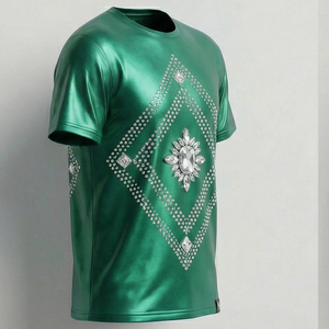 เสื้อยืดผู้ชายแบบโอเวอร์ไซส์ ประดับคริสตัลสีเงินหรูหรา สไตล์สตรีทแวร์ - Product Image 4