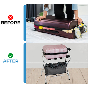 Porte-bagages pliable en métal fabriqué à Taïwan avec quatre sangles pour usage commercial hôtelier - Product Image 2