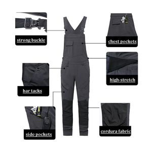 Men's Black <b>Waterproof</b> Cotton <b>Work</b> Overalls with Pockets Mid Waist Zipper Fly Needle Detection Silk Screen Printed Canvas Style - Product Image 2