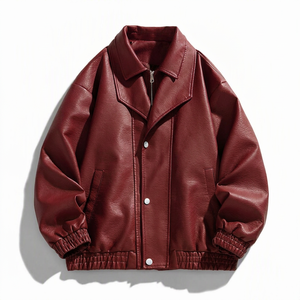 Chaqueta de cuero personalizada para hombre, estilo botones, prenda exterior de moda con cuerpo de cuero genuino, bordado gráfico personalizado y dobladillo de punto acanalado. - Product Image 6