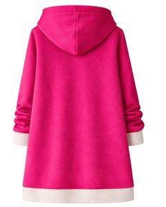 Sudadera con capucha larga con cremallera, color rosa, para mujer, abrigo de invierno con forro polar, sudadera informal extragrande con bolsillos, OEM personalizado - Product Image 2