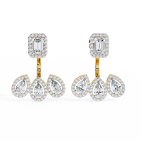 Boucles d'oreilles pendantes en or blanc 18 carats avec moissanite taille émeraude et halo en forme de poire, idéales pour un cadeau de mariage