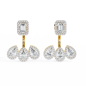 Boucles d'oreilles pendantes en or blanc 18 carats avec moissanite taille émeraude et halo en forme de poire, idéales pour un cadeau de mariage - Product Image 5