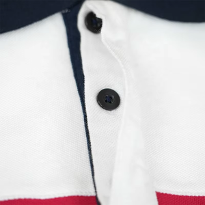 Polo de Manga Corta para Hombre con Bloques de Color y Rayas, Transpirable, Tejido, Informal, Blanco, Azul Marino, Rojo, Azul, Amarillo, con Logotipo Frontal - Product Image 2