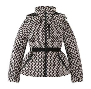 <b>Men's</b> Hooded Geometric Print Puffer Jacket Zipper <b>Belt</b> Stand Collar Windproof Winter Casual Slim Fit Regular Length Reversible - Product Image 1