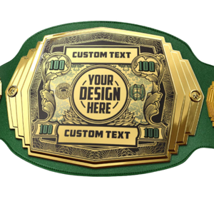 Ceinture de championnat vert avec sangle, plaque dorée et motif dollar pour récompenses personnalisées - Product Image 2