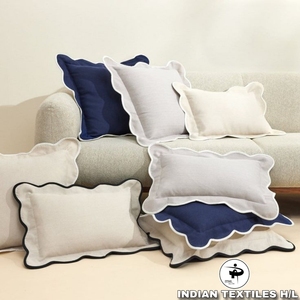 INDIAN TEXTILES H/L Cotton Wave Shape Throw Pillow Cover Removable Washable Solid Color Minimalist Design - Product Image 1