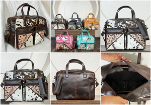 Western Hand Tooled Cowhide Leather Zipper Pocket Baby <b>Changing</b> Mummy Nappy <b>Bag</b> Multiple Compartment Travel Shoulder Storage <b>Bag</b> - Product Image 2