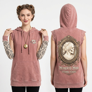 Sudadera con capucha azul de 500GSM con cremallera para mujer, con estampado gráfico de calavera y planos arquitectónicos, estilo streetwear, venta al por mayor - Product Image 3