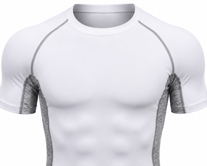 Camisetas de Compresión Blancas de Manga Corta para Hombre, Secado Rápido, Corte Ajustado, Cuello Redondo, Tejido de Lona Transpirable, 180g, Ropa Deportiva - Product Image 2