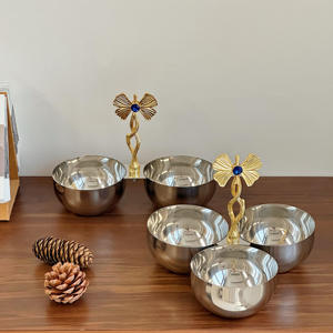 Elegante Tazón Doble Plateado de Lujo con Asa Dorada y Piedras Preciosas Azules, Bandeja Metálica Doble para Nueces, Decoración para el Hogar - Product Image 5