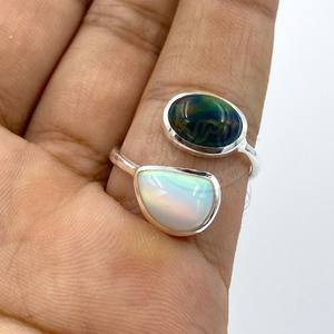 Nuevo Anillo de Ópalo Negro y Blanco con Doble Piedra, Joyería de Ópalo de Fuego Genuino, Venta al por Mayor de Piedras Preciosas - Product Image 3
