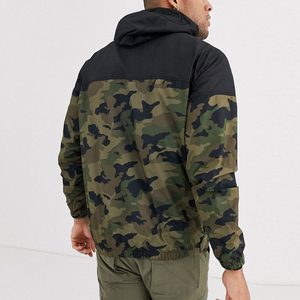 Custom OEM Wholesale Unisex Woodland <b>Camo</b> Half Zip Anorak <b>Windbreaker</b> Jacket Color Block Hooded Kangaroo Pocket Pullover - Product Image 3