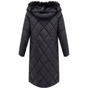Veste longue noire matelassée avec capuche en fourrure, fermeture éclair, manteau d'hiver, style décontracté, rembourrage épais en polyester, vêtement d'extérieur unisexe - Product Image 5