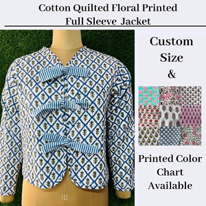Handmade cotton quilted <b>jacket</b> with tie closure block print outerwear <b>lightweight</b> padded bohemian ethnic coat For <b>Women</b> Gifts - Product Image 1