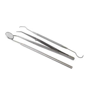 Kit d'examen dentaire avec miroir, pinces et sonde, poignée moletée argentée, instruments manuels de classe I - Product Image 2