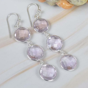 Pendientes de Plata de Ley 925 con Topacio Blanco Vintage, Hechos a Mano, con Amatista, Diseño Clásico con Bisel para Mujer - Product Image 1