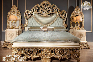 Best White Gold Carving Modern Style Handcrafted <b>Teak</b> <b>Wood</b> Bedroom Furniture Set Italian Leaf Design <b>Sale</b> - Product Image 3