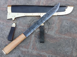 Nouvelle édition Couteau Seax Viking long en acier à haute teneur en carbone forgé à la main, lame de 11 pouces, manche en bois d'olivier avec bolster en laiton, ambidextre, pour l'extérieur - Product Image 3