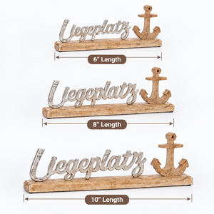 ป้ายไม้ลาย Liegeplatz พร้อมของตกแต่งรูปสมอเรือ สำหรับวางบนโต๊ะ ตกแต่งบ้านสไตล์ชายฝั่ง ฐานไม้แบบเรียบง่ายสำหรับตั้งโชว์บนโต๊ะทำงาน - Product Image 4