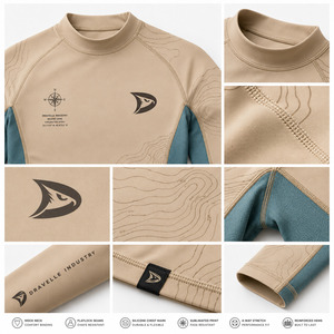 Dravelle Industry Men's Long Sleeve Rash Guard Black Teal Hex Pattern Raised Rubber Print Breathable 220g Quick Dry - Product Image 5