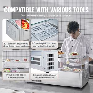 Stazione di Preparazione Condimenti da Banco 130W con 1 Vasca 1 1/3 e 4 Vasche 4 1/6 in Acciaio Inox 304 Refrigerato con Refrigerante R134a - Product Image 6