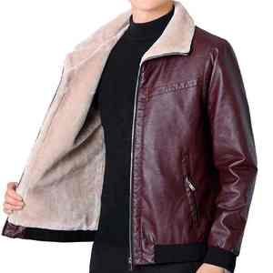 Chaqueta de Motociclista de Cuero PU para Hombre, con Cierre, Cuello Alto, Forro de Piel Sintética, Abrigo de Invierno, Estilo Casual de Motociclista, Gruesa y Resistente al Viento - Product Image 2
