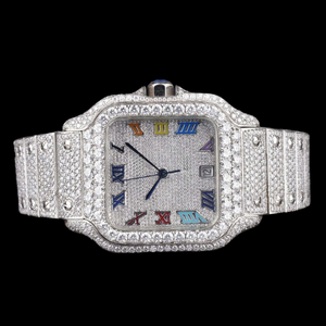 Montre à quartz tendance la plus vendue, incrustée de diamants Moissanite, cadran carré avec chiffres romains, personnalisée et éblouissante - Product Image 1