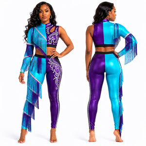 Costumes de danse pour filles OEM Performance Wear, veste de danse à manches longues vert armée, leggings de danse hip-hop, costumes de danse - Product Image 1