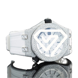 Montre chronographe 41 mm style moissanite, or rose bicolore, entièrement pavée de diamants, montre de luxe glacée - Product Image 2