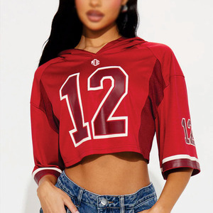 Sudadera con Capucha Personalizada para Mujer, Estilo Jersey de Fútbol Americano, Corte Holgado, Manga Corta, con Número Impreso, Malla Transpirable, Venta al Por Mayor OEM - Product Image 4