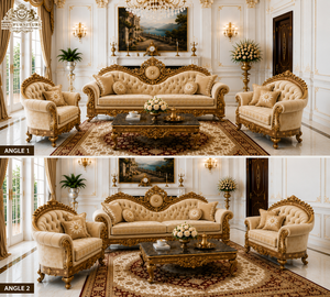 Compre un sofá Maharaja de 7 plazas de alta calidad, estilo victoriano, tapizado con mechones profundos y acabado dorado, para un hogar elegante con un estilo inspirado en el Maharaja. - Product Image 5