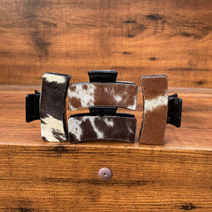 Pinzas de pelo de piel de vaca grandes personalizadas de marca, pinzas de pelo occidentales personalizadas, accesorios de cuero genuino para ocultar el pelo para mujer - Product Image 2