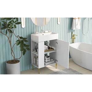 Mobile Bagno Bianco da 21,6 Pollici con Lavabo Singolo in Ceramica e Vano Portaoggetti Laterale Sinistro - Product Image 5