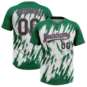 Maillot de baseball personnalisé sublimé vert, blanc, rose, nom de l'équipe, numéro 00, unisexe, adulte, manches courtes, col en V, évacuation de l'humidité - Product Image 1