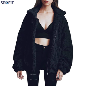 SPOFIT Women's Hooded Fleece Jacket Full Sleeve Zipper Closure <b>Thick</b> <b>Winter</b> <b>Coat</b> Solid Color Drop-Shoulder Design - Product Image 1
